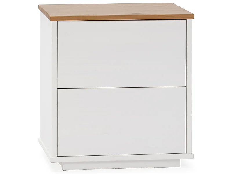 Nachtkastje Bob 2 laden Wit/Eiken, Massief Hout