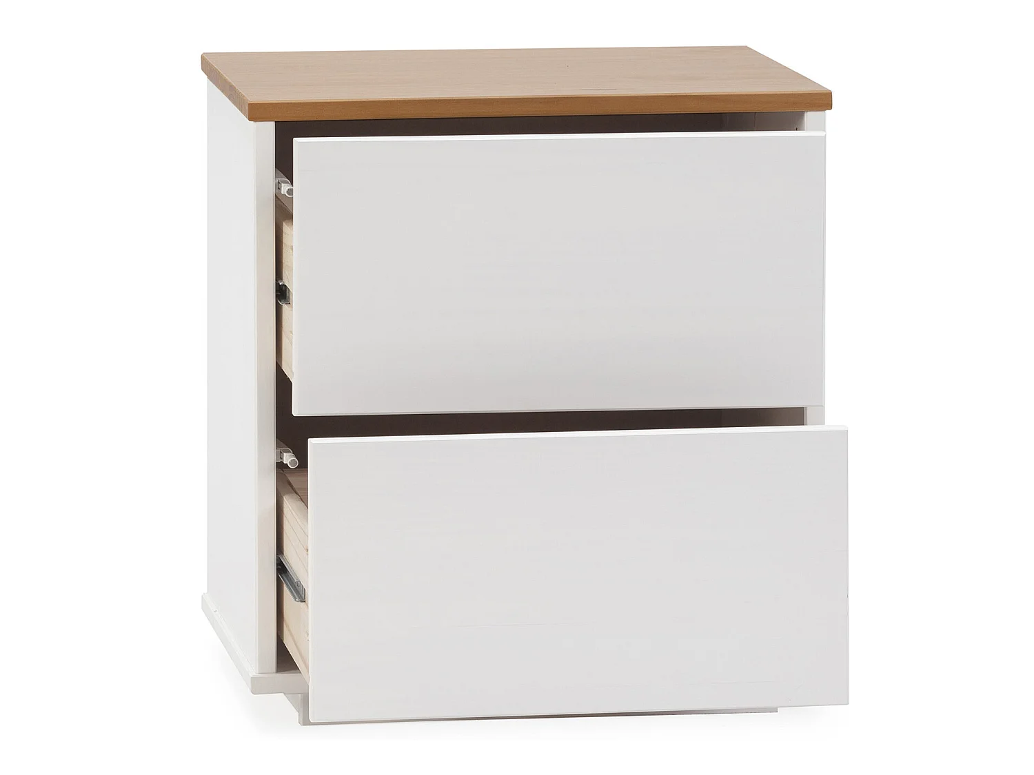 Table de chevet Bob 2 tiroirs blanc/chêne, bois massif