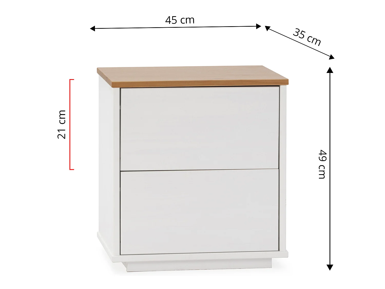 Table de chevet Bob 2 tiroirs blanc/chêne, bois massif