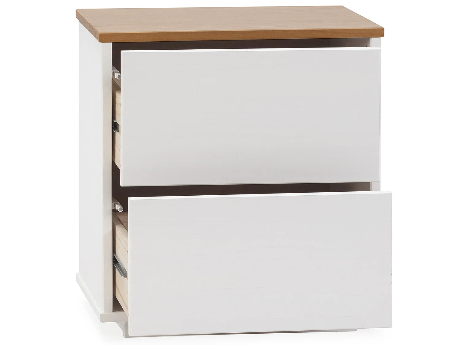 Table de chevet Bob 2 tiroirs blanc/chêne, bois massif