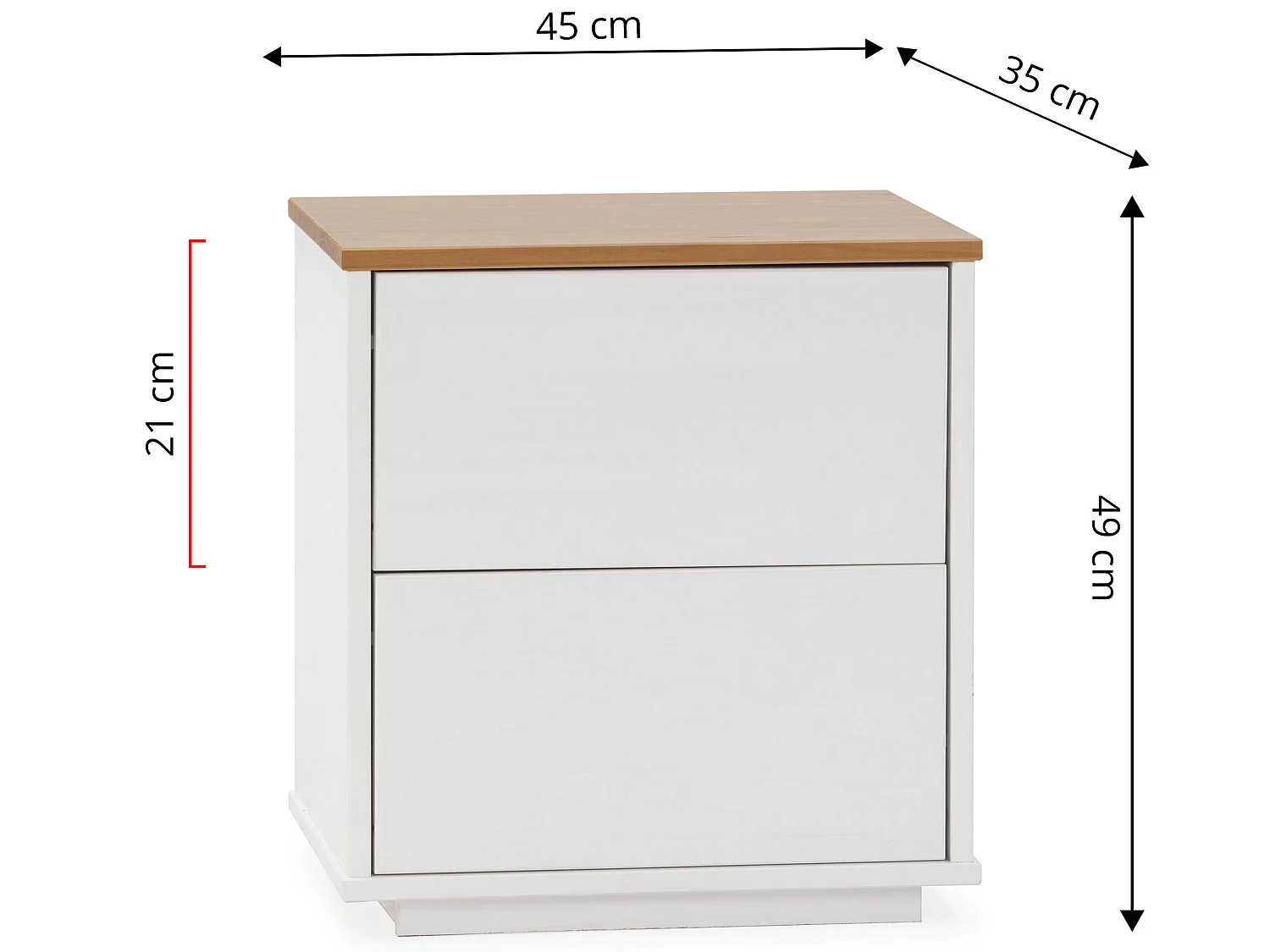 Table de chevet Bob 2 tiroirs blanc/chêne, bois massif
