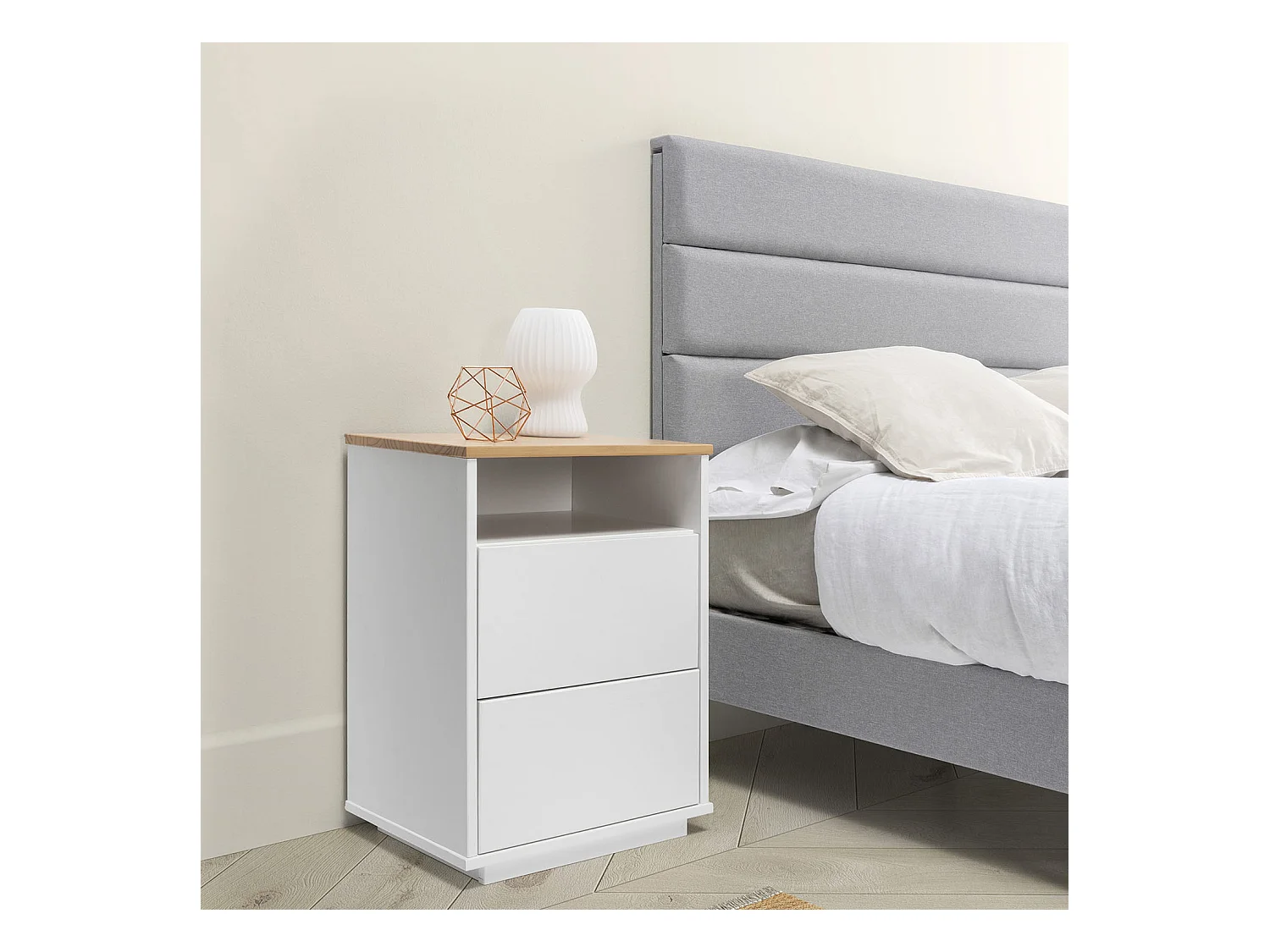 Nachttisch Bob 2 Schubladen 1 hohl Weiß