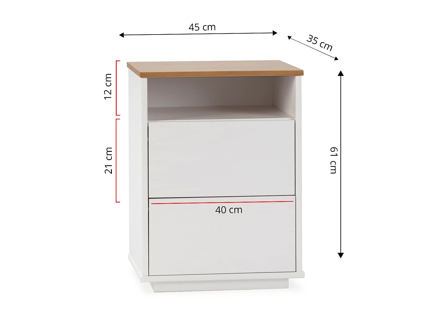 Nachttisch Bob 2 Schubladen 1 hohl Weiß