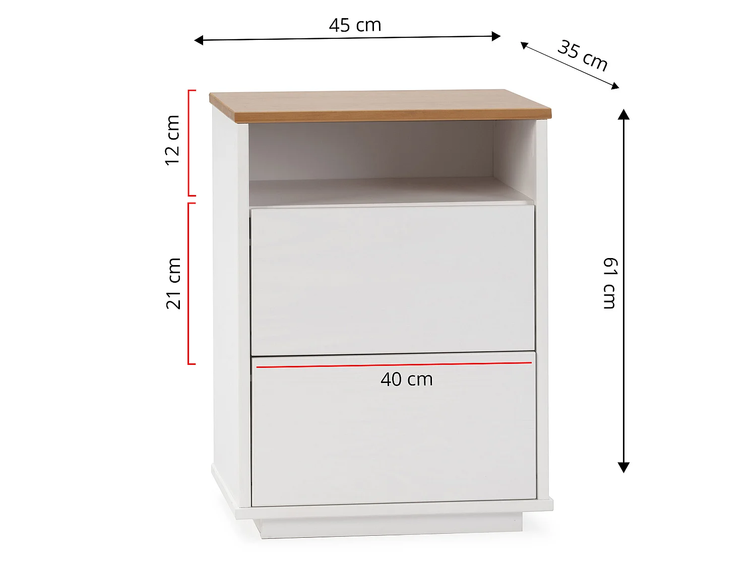 Mesa de cabeceira Bob 2 gavetas 1 nicho Branco/Carvalho, Madeira Maciça