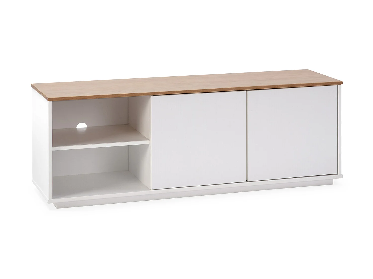 Mueble TV Bob 2 Puertas 2 Huecos Blanco/Roble, Madera Maciza