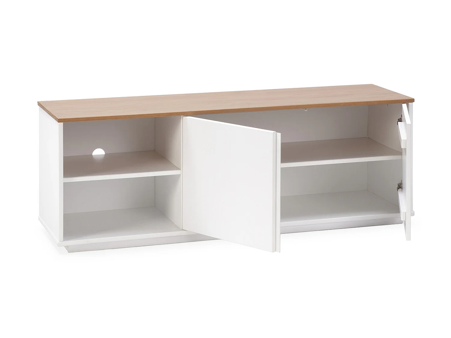 Mueble TV Bob 2 Puertas 2 Huecos Blanco/Roble, Madera Maciza