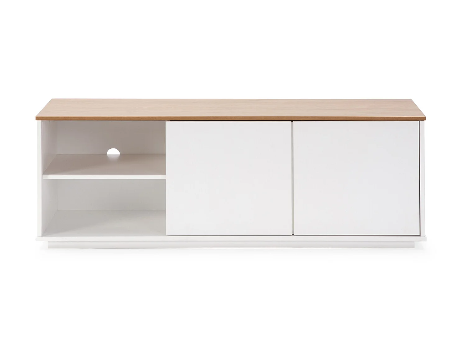 Mueble TV Bob 2 Puertas 2 Huecos Blanco/Roble, Madera Maciza