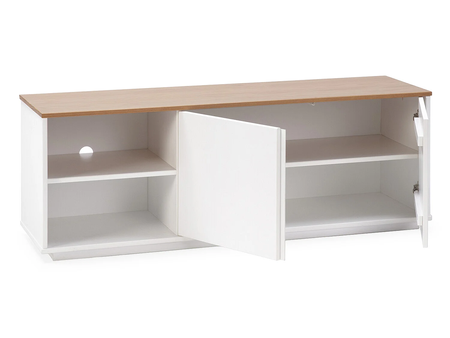 Meuble tv Bob 2 Portes 2 niches blanc/chêne, bois massif