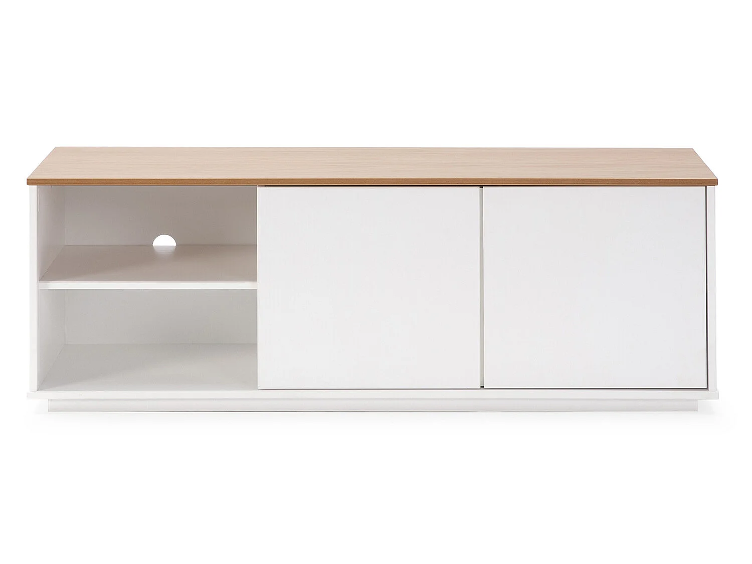 Meuble tv Bob 2 Portes 2 niches blanc/chêne, bois massif