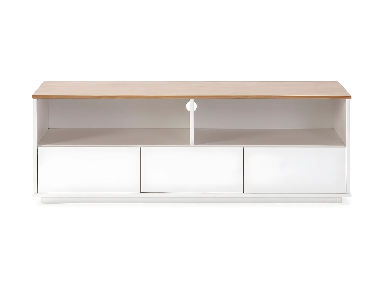 TV-meubel Bob 3 laden 2 vakken Wit/Eiken, Massief hout
