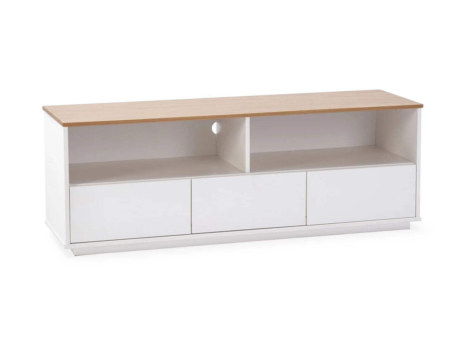 Meuble tv Bob 3 tiroirs 2 niches blanc/chêne, bois massif