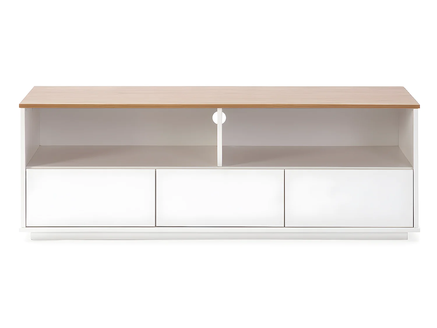 TV-meubel Bob 3 laden 2 vakken Wit/Eiken, Massief hout