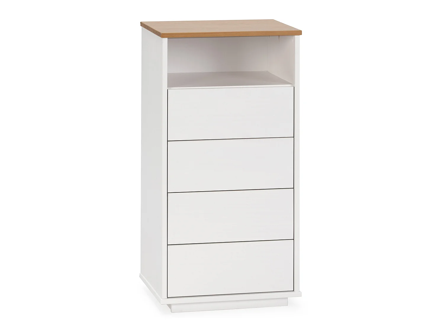 Chiffonnier Bob 4 tiroirs 1 niche blanc/chêne, bois massif