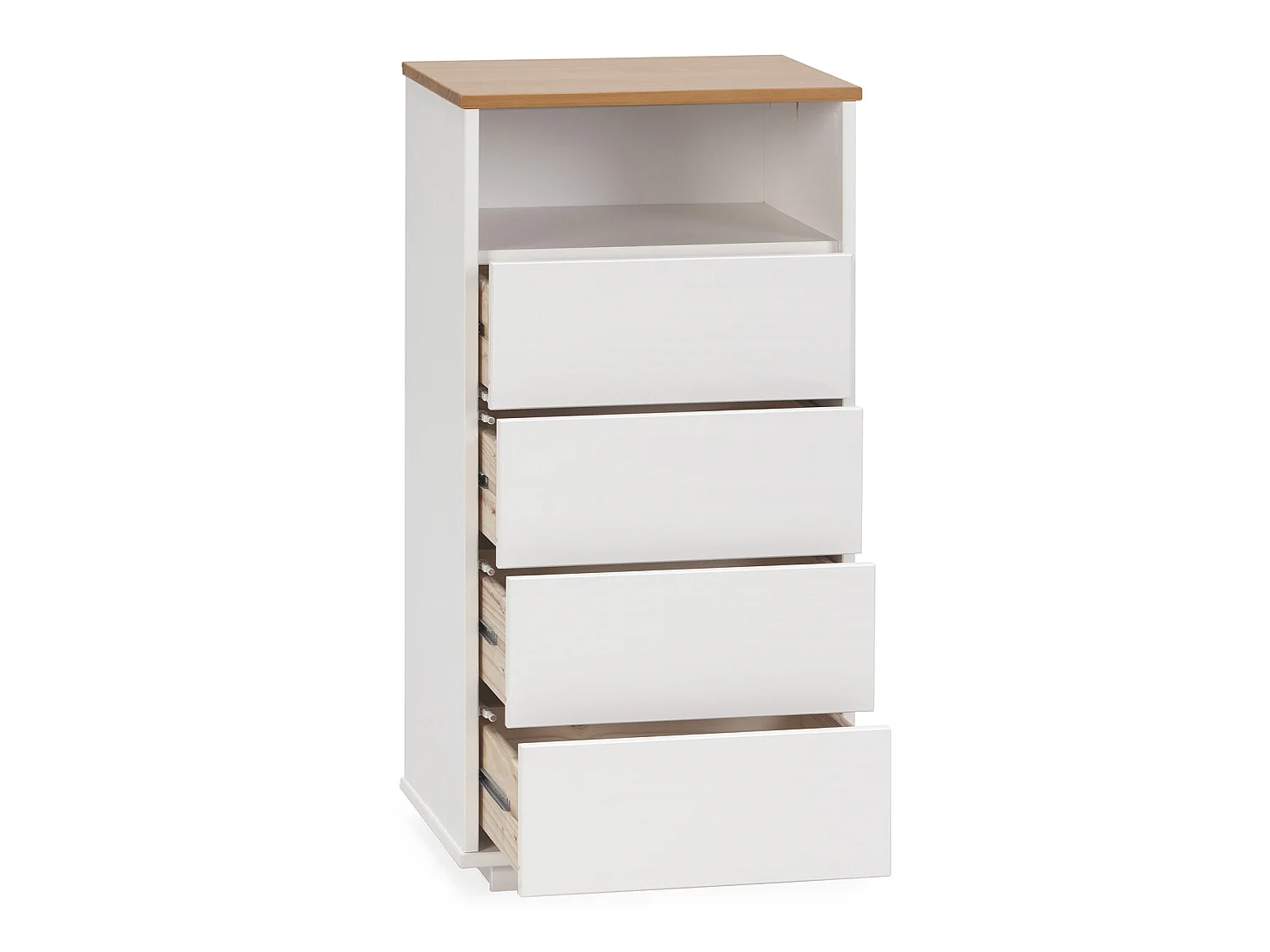 Chiffonnier Bob 4 tiroirs 1 niche blanc/chêne, bois massif