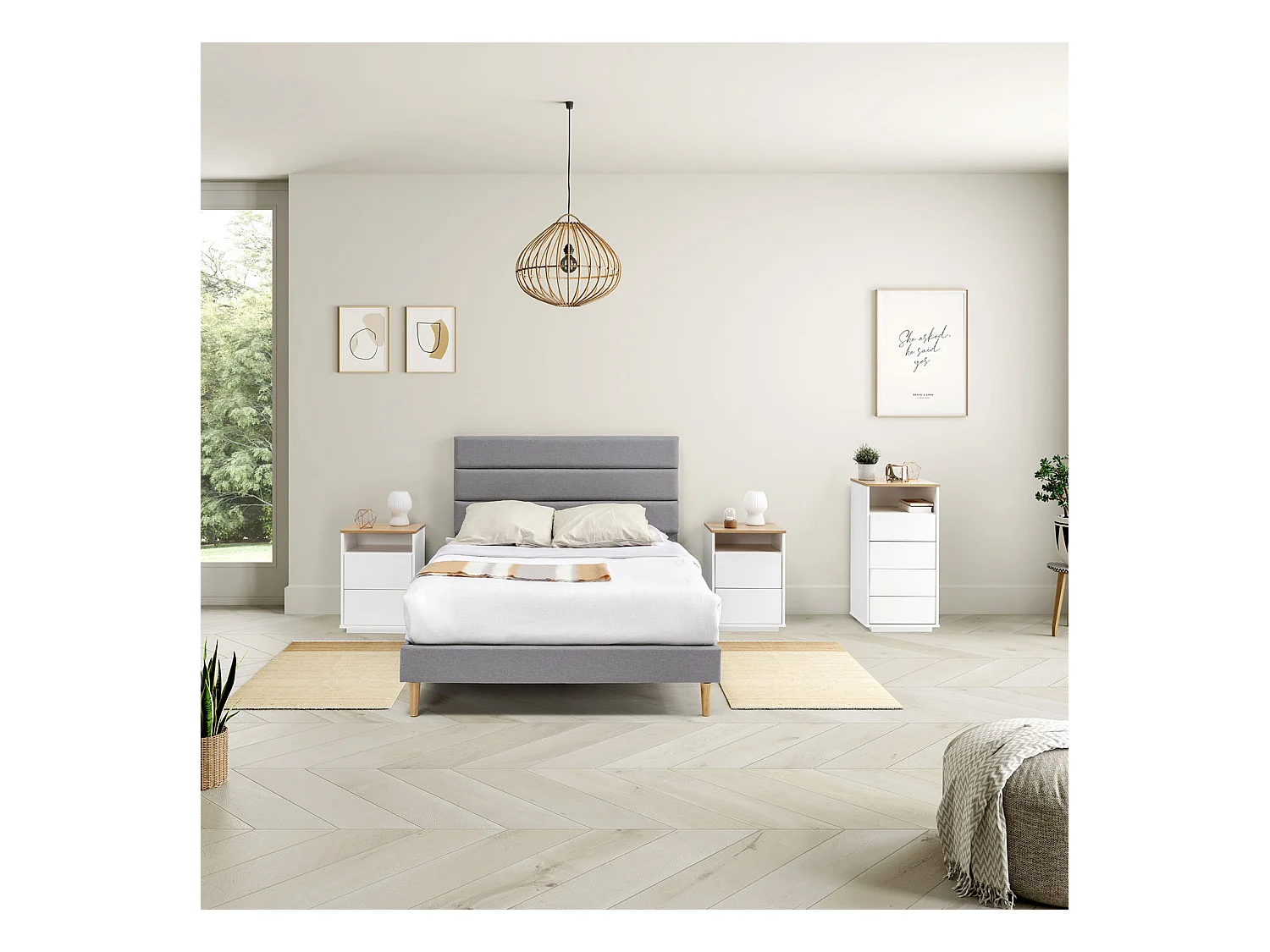 Chiffonnier Bob 4 tiroirs 1 niche blanc/chêne, bois massif