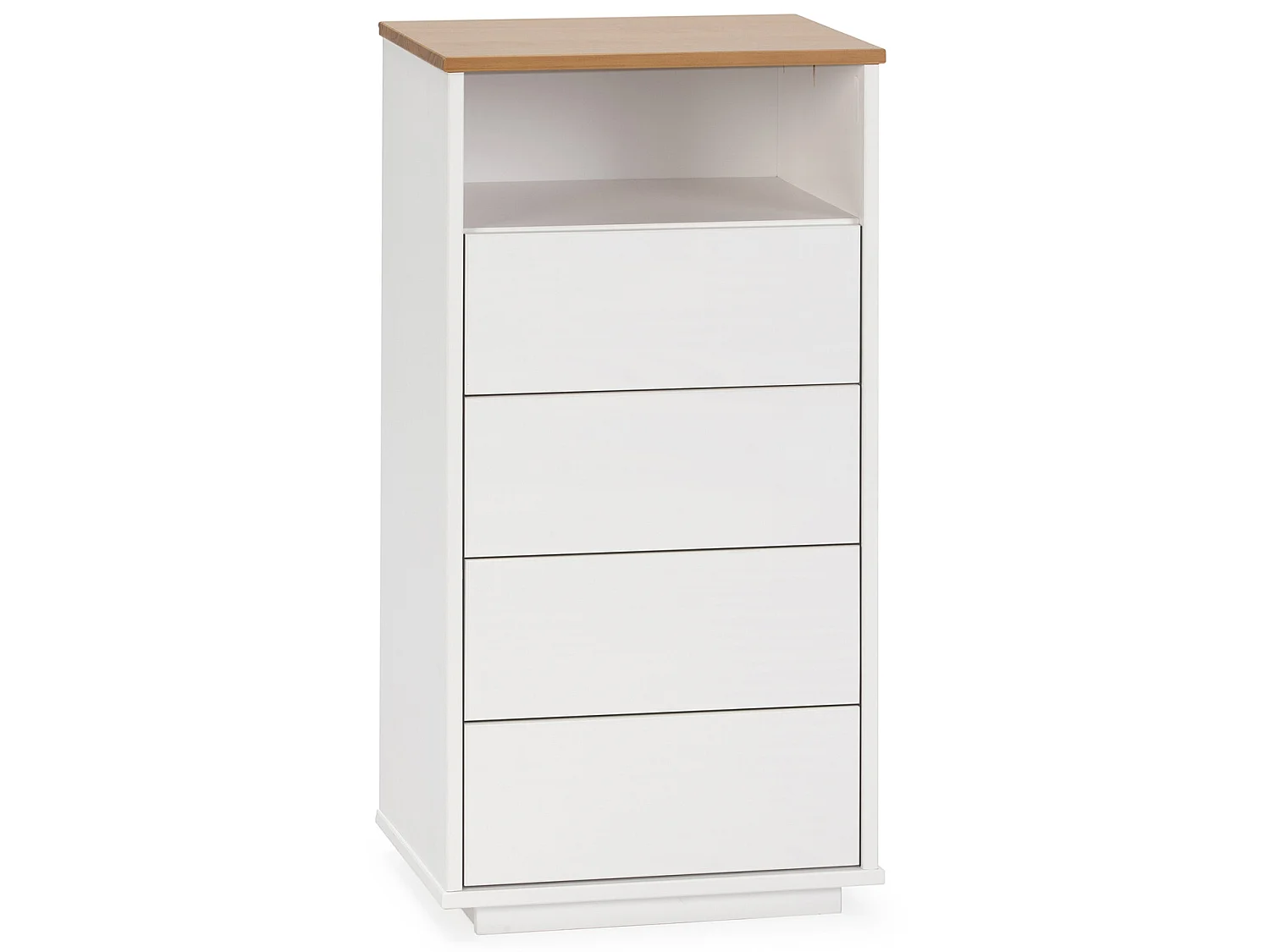 Chiffonnier Bob 4 tiroirs 1 niche blanc/chêne, bois massif