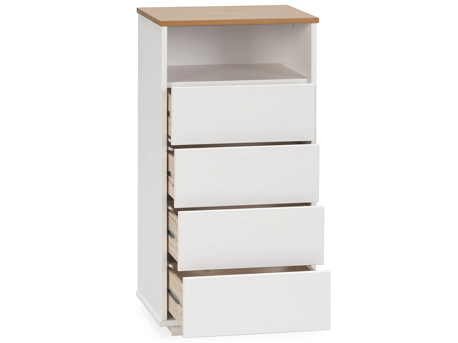 Chiffonnier Bob 4 tiroirs 1 niche blanc/chêne, bois massif