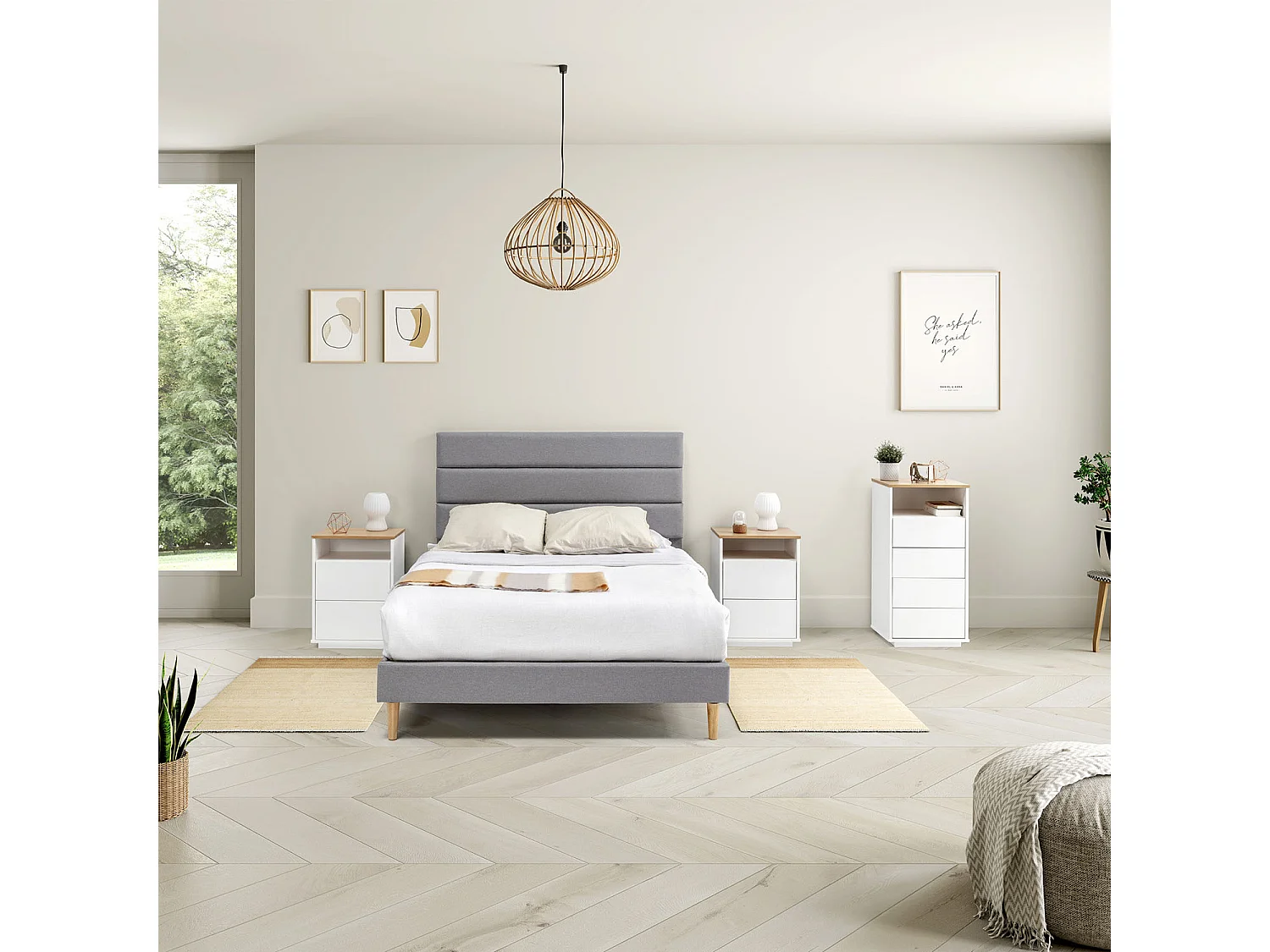 Chiffonnier Bob 4 tiroirs 1 niche blanc/chêne, bois massif