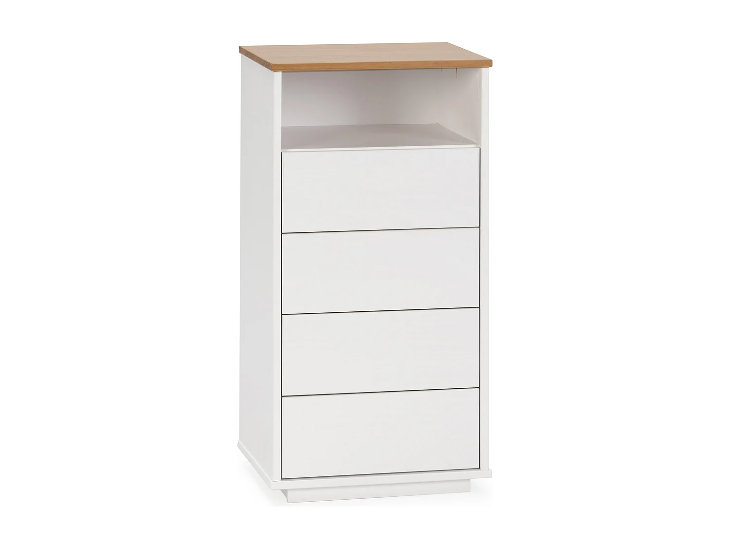 Chiffonnier Bob 4 tiroirs 1 niche blanc/chêne, bois massif