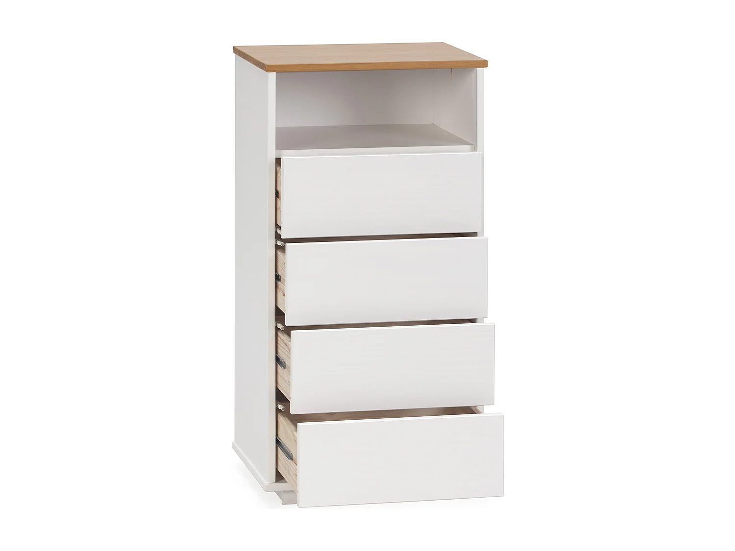 Chiffonnier Bob 4 tiroirs 1 niche blanc/chêne, bois massif