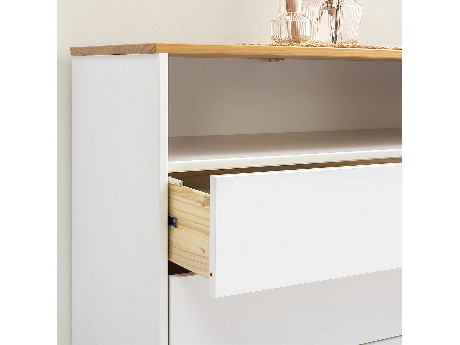 Buffet Bob 3 tiroirs et 2 portes blanc/chêne, Bois Massif