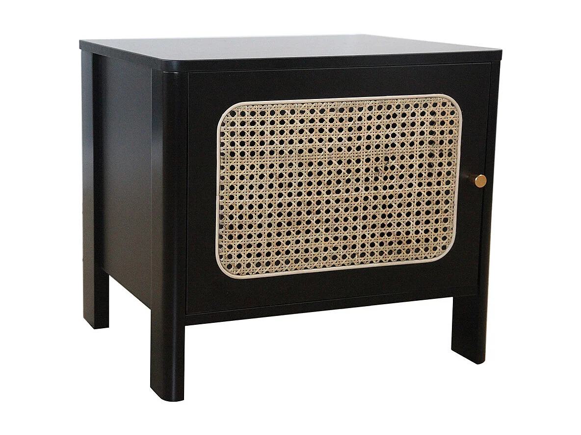 Mesita de noche de mimbre y madera negra BALI