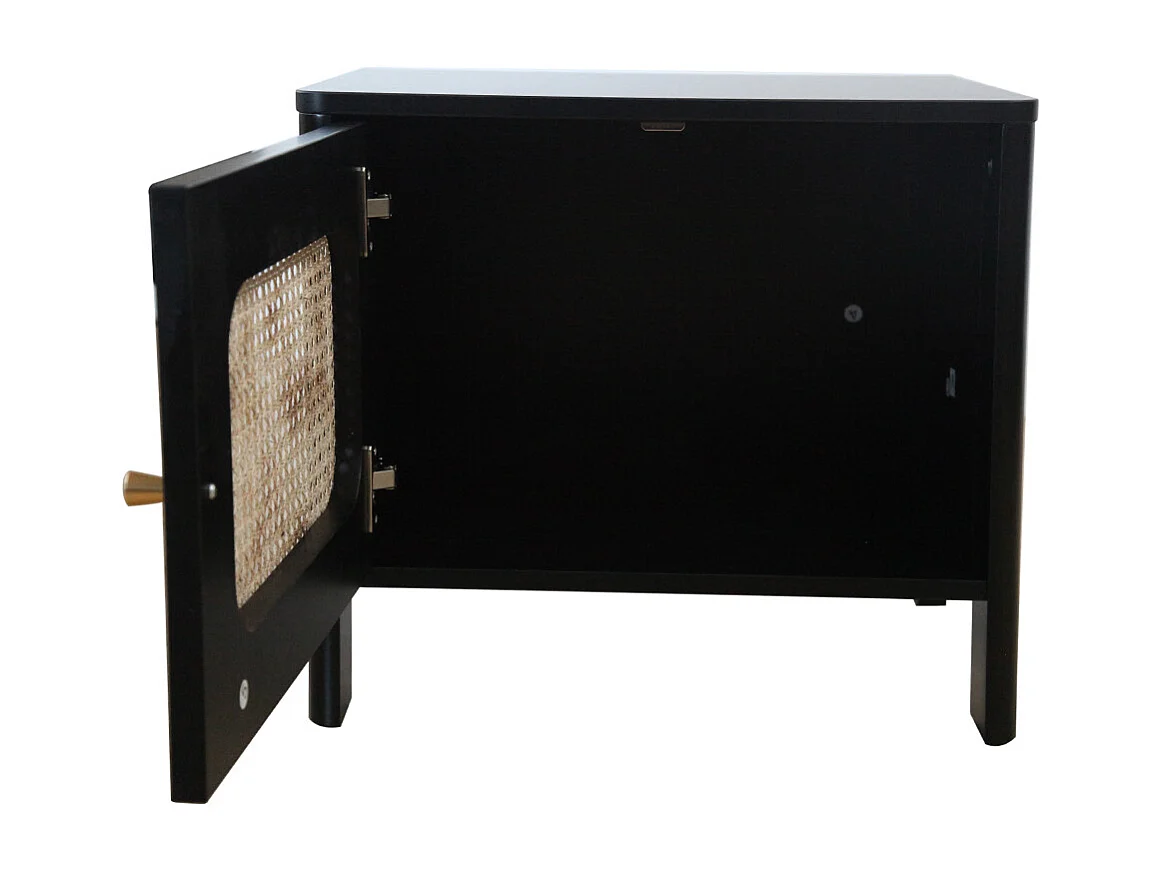 Mesita de noche de mimbre y madera negra BALI