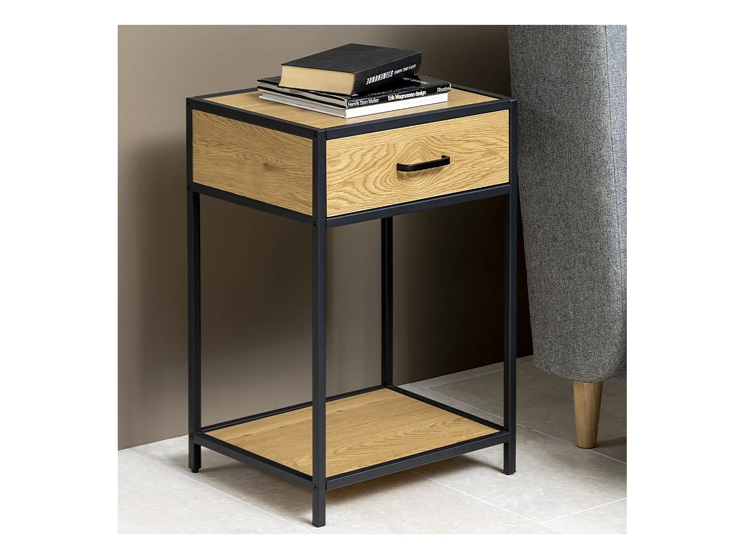 Mesa de cabeceira industrial em madeira e metal FACTORY