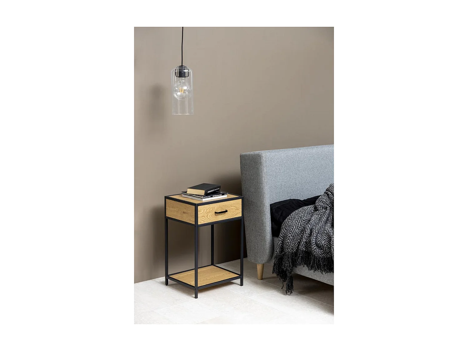 Mesa de cabeceira industrial em madeira e metal FACTORY