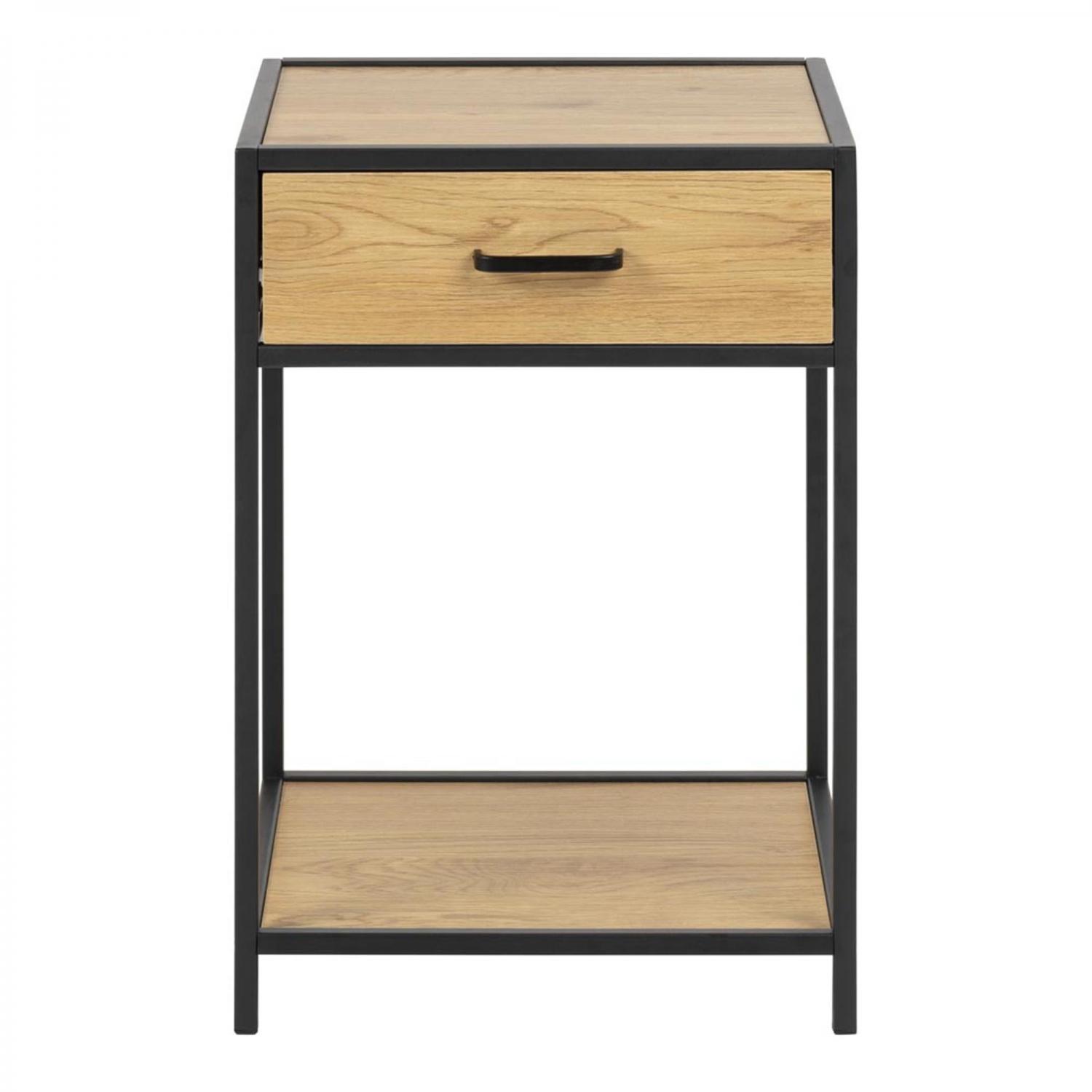 EASYCOMFORT Comodino Stile Industrial in Legno Natual Wood e Metallo Nero