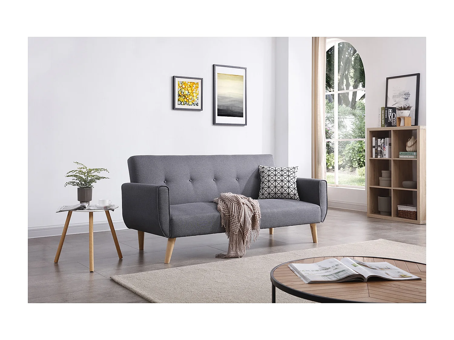 Canapé scandinave convertible 3 places en tissu gris BERLIN