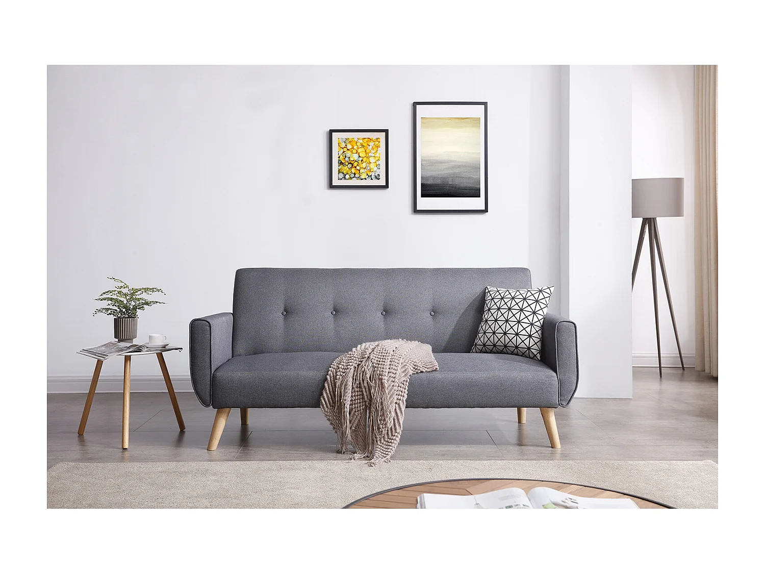 Canapé scandinave convertible 3 places en tissu gris BERLIN