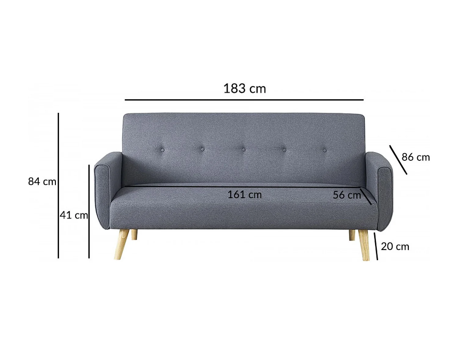 Canapé scandinave convertible 3 places en tissu gris BERLIN