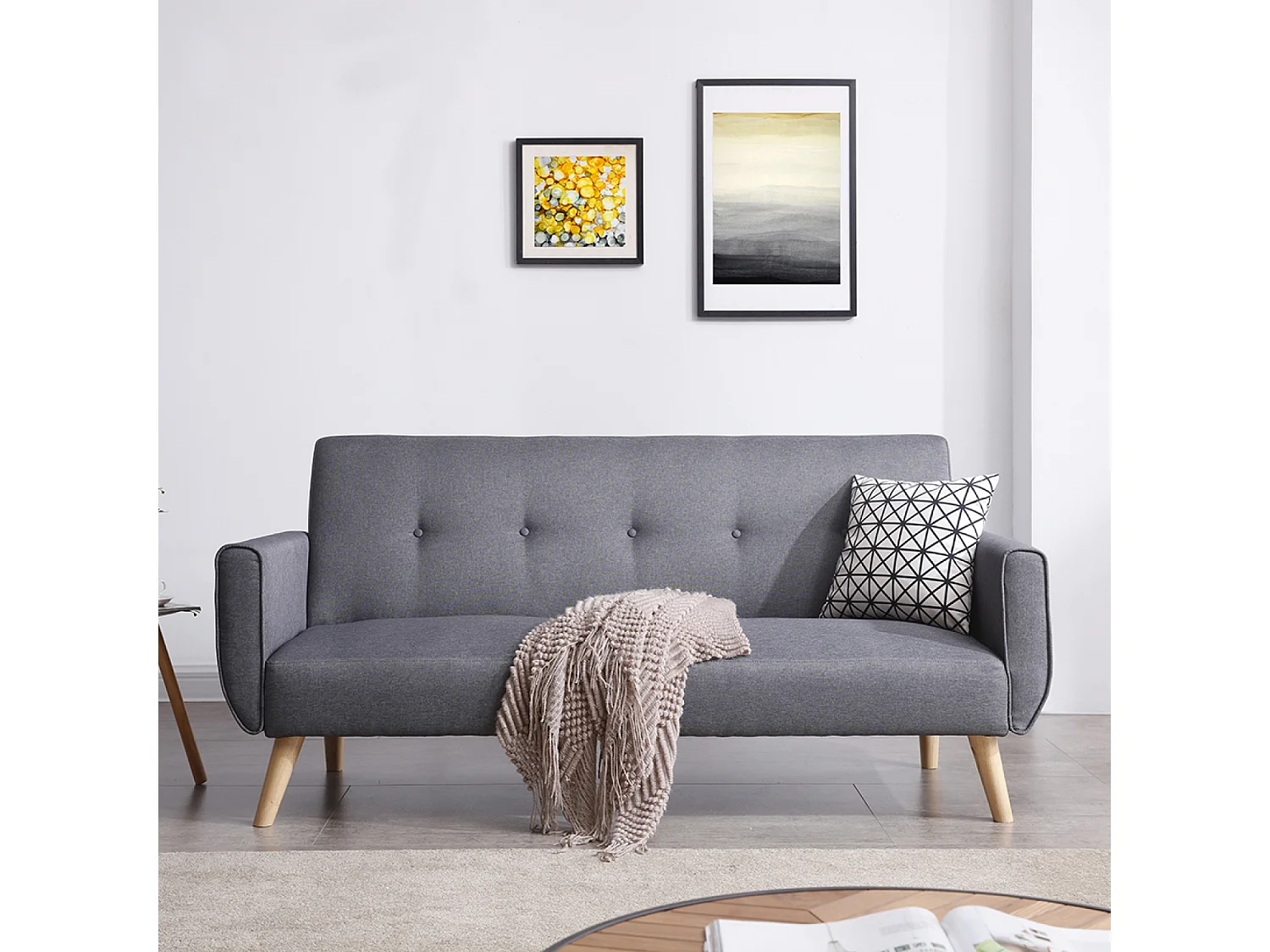Canapé scandinave convertible 3 places en tissu gris BERLIN