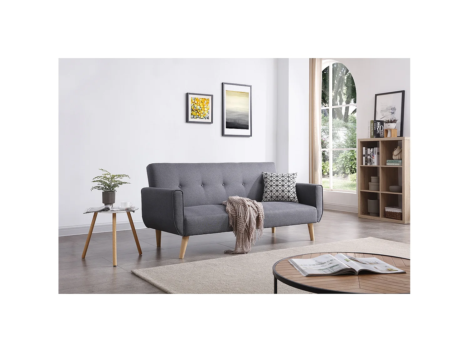 Canapé scandinave convertible 3 places en tissu gris BERLIN