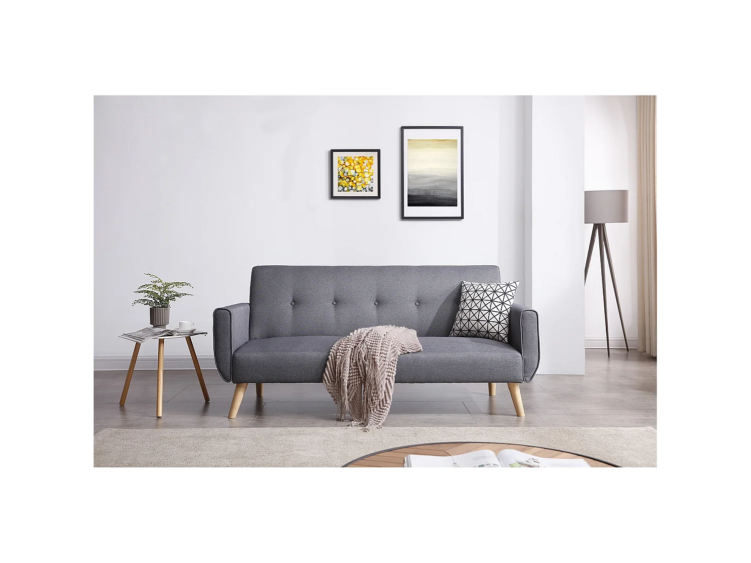 Canapé scandinave convertible 3 places en tissu gris BERLIN