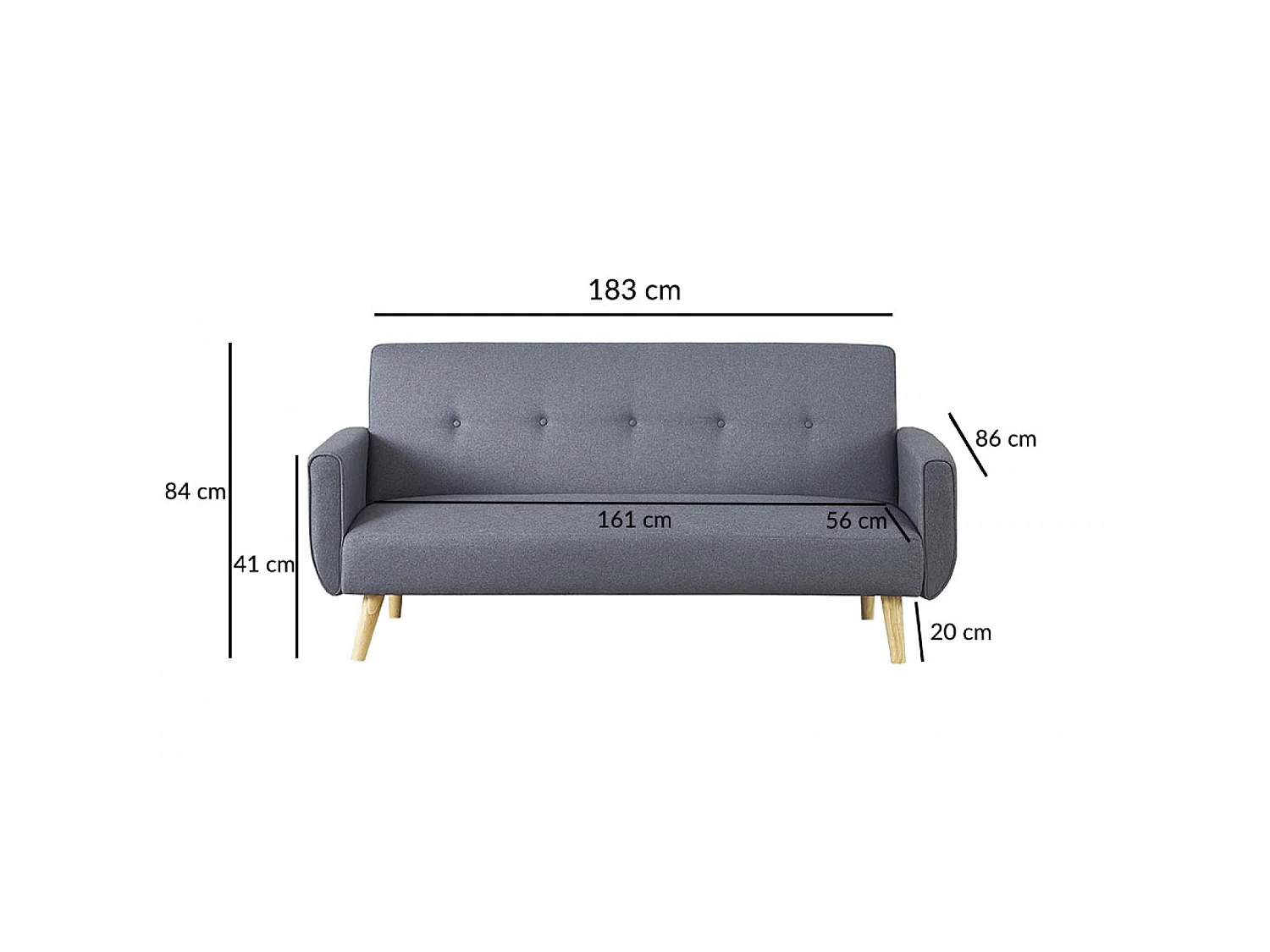 Canapé scandinave convertible 3 places en tissu gris BERLIN