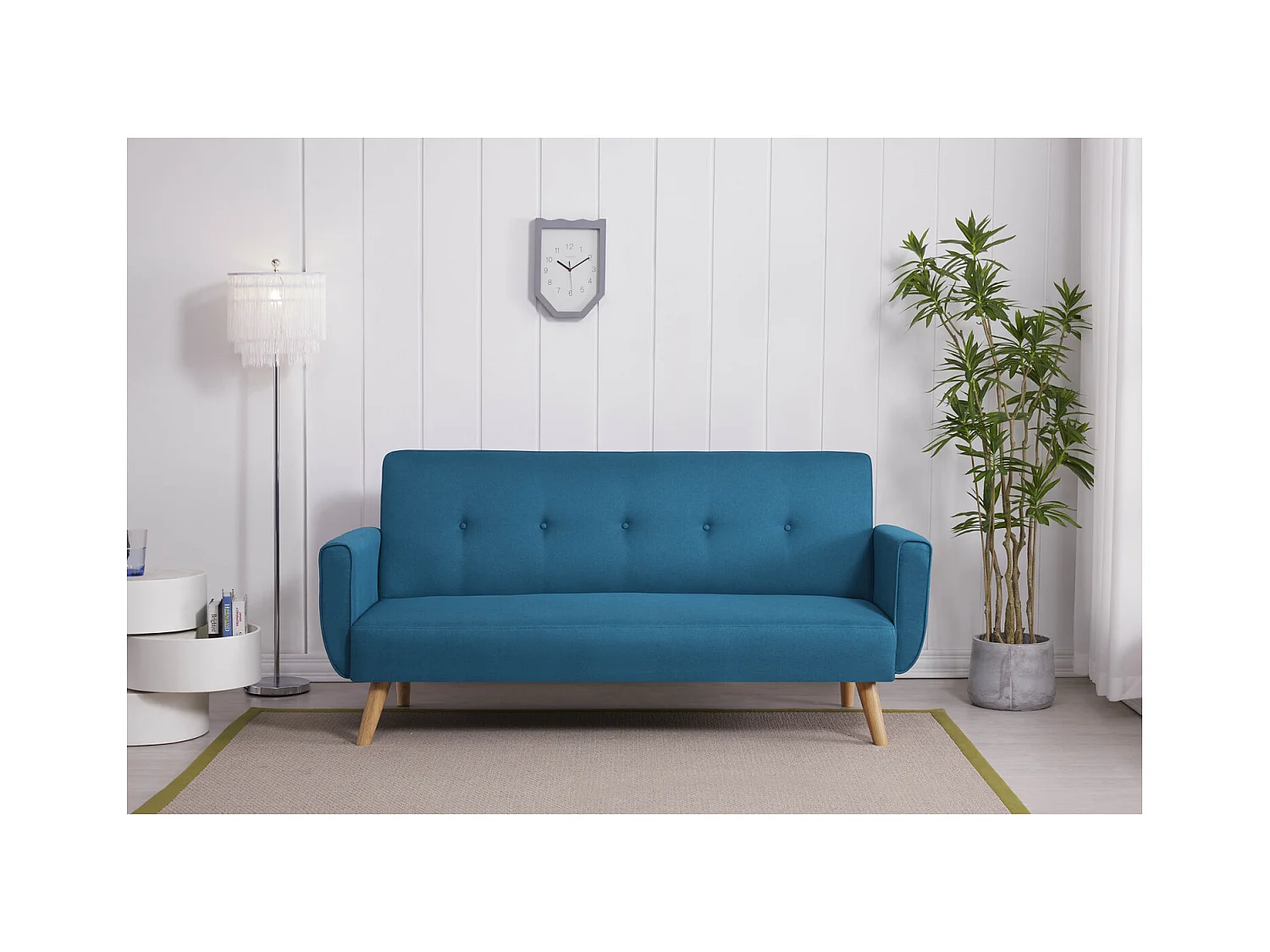 Canapé scandinave convertible 3 places en tissu bleu canard BERLIN
