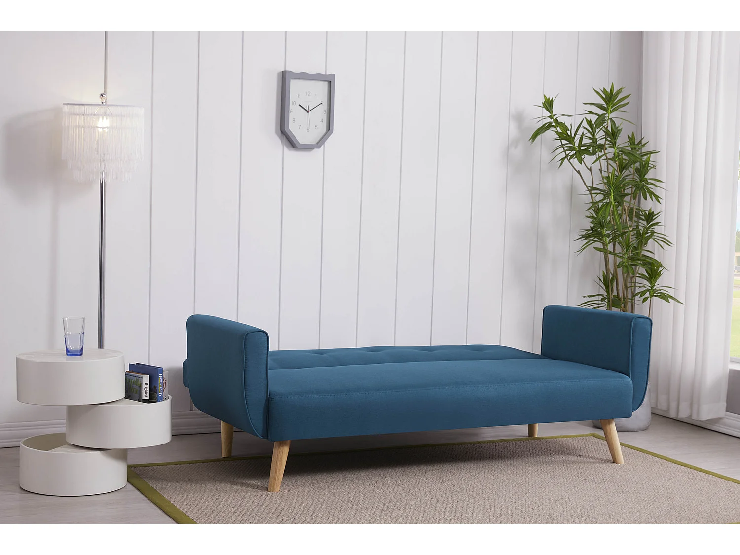 Canapé scandinave convertible 3 places en tissu bleu canard BERLIN