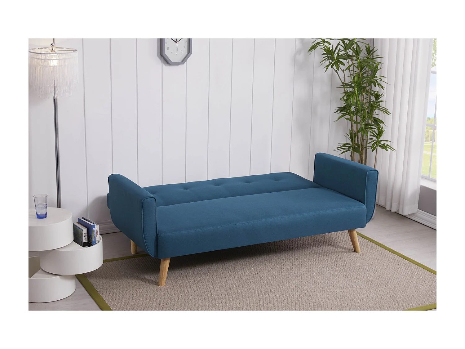 Canapé scandinave convertible 3 places en tissu bleu canard BERLIN