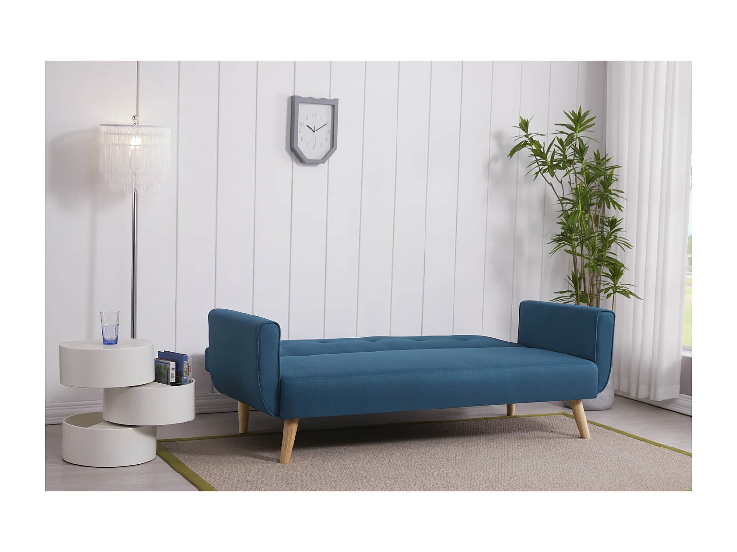 Canapé scandinave convertible 3 places en tissu bleu canard BERLIN