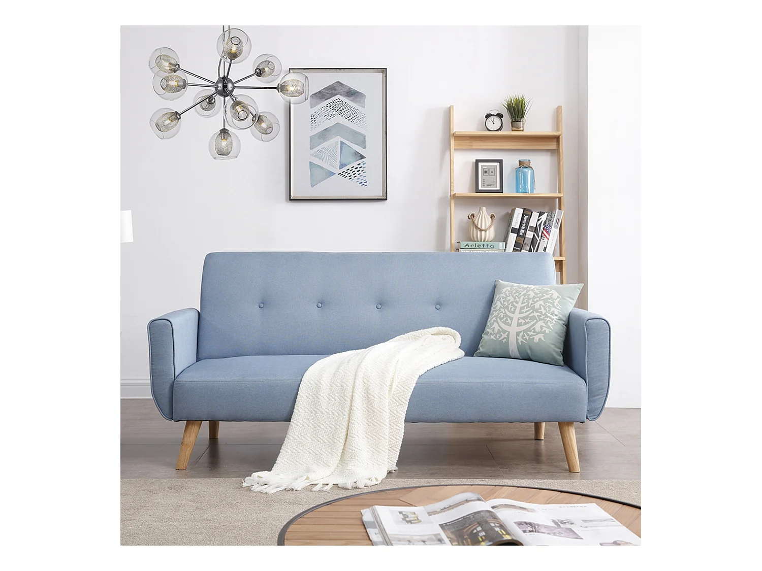 Canapé scandinave convertible 3 places en tissu bleu BERLIN