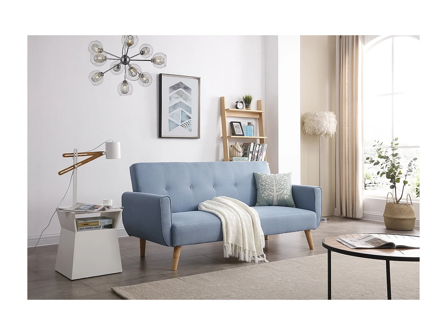 Canapé scandinave convertible 3 places en tissu bleu BERLIN