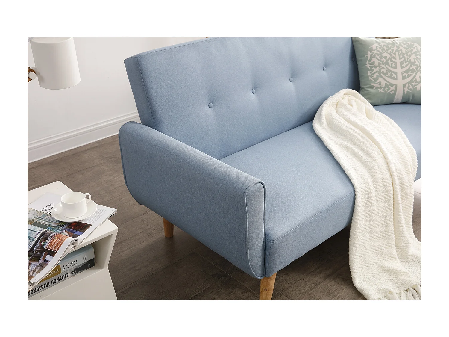 Canapé scandinave convertible 3 places en tissu bleu BERLIN