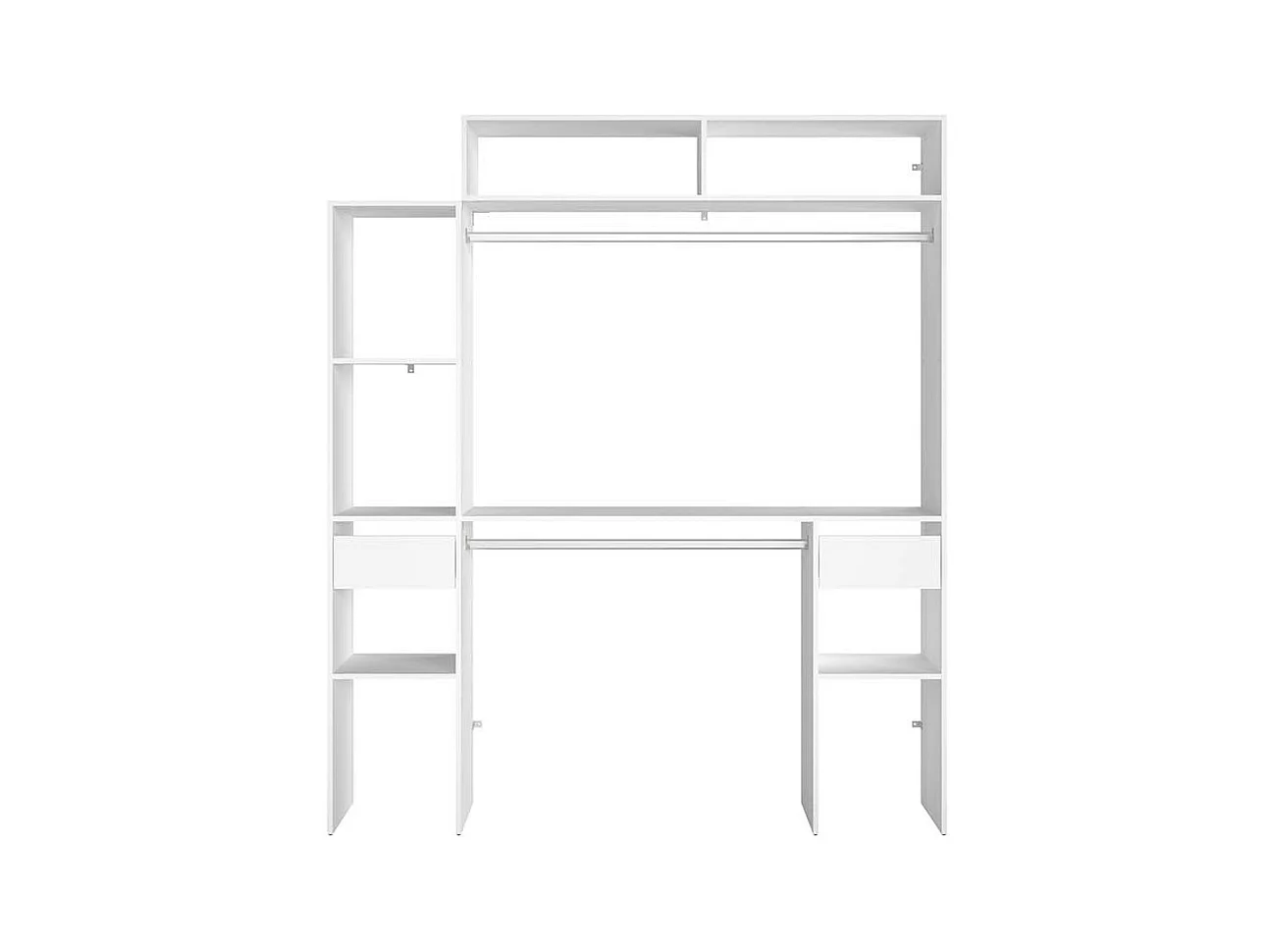 Dressing blanc extensible avec 2 penderies, 4 étagères et 2 tiroirs ELYSEE
