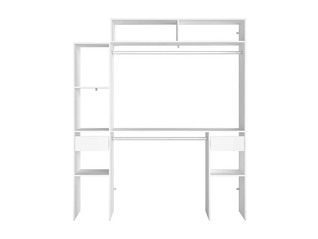 Elysée - Dressing blanc extensible avec 2 penderies, 4 étagères et 2 tiroirs