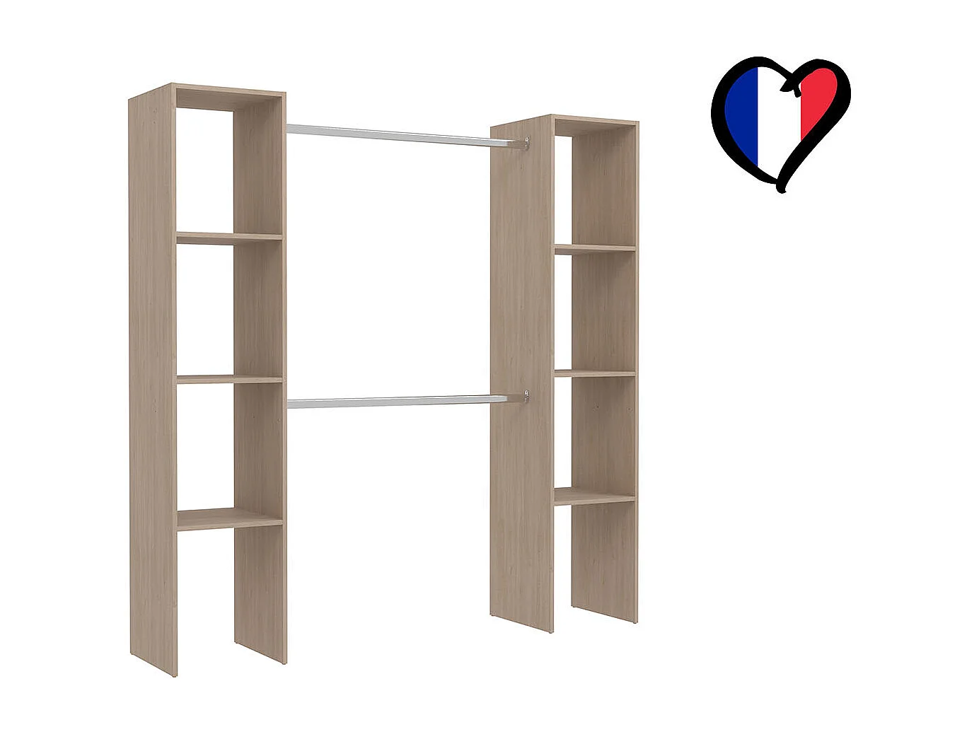 Kledingkast van hout met 6 planken en 2 kledingstangen 180x40x180 cm ELYSEE - Gemaakt in Frankrijk