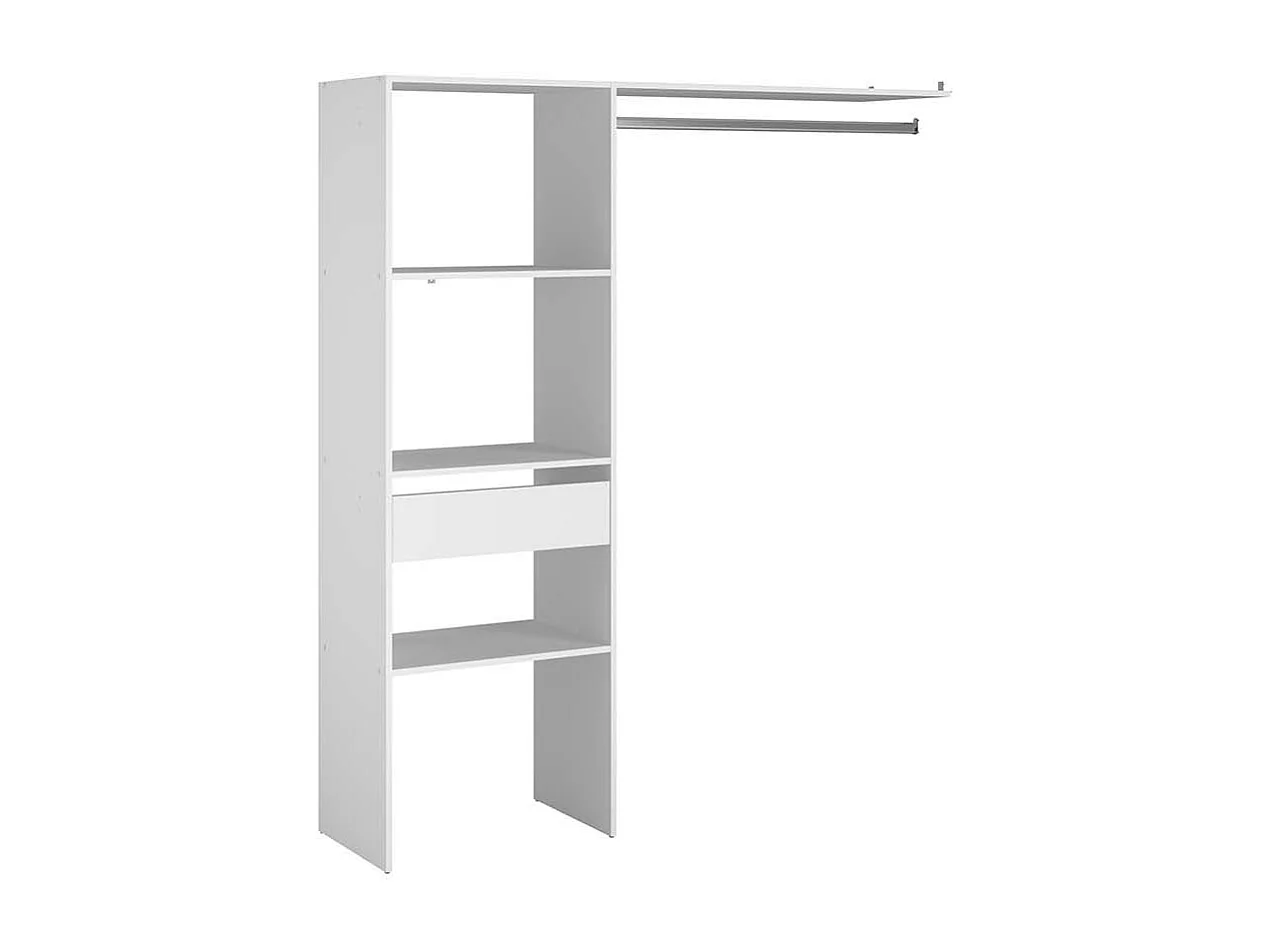 Witte Kledingkast 3 Planken 1 Lade 1 Kledingstang 160x40x180 ELYSEE