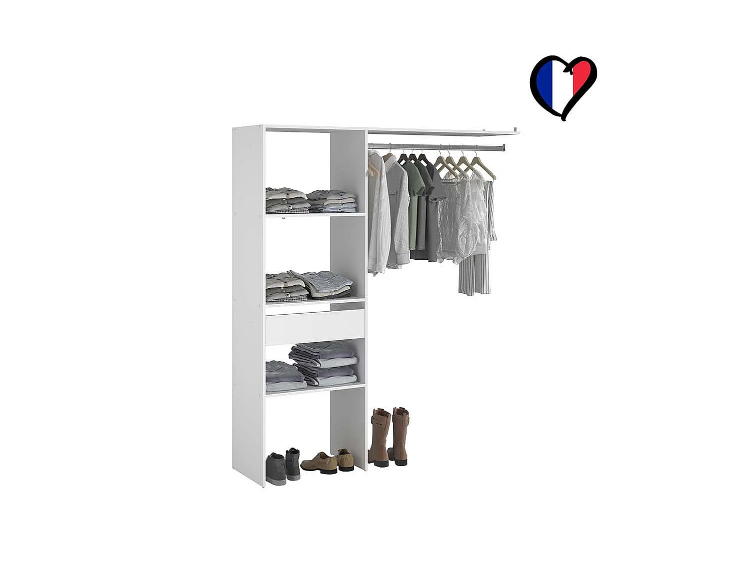 Witte Kledingkast 3 Planken 1 Lade 1 Kledingstang 160x40x180 ELYSEE
