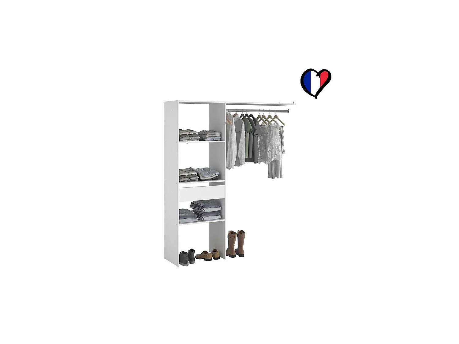 Witte Kledingkast 3 Planken 1 Lade 1 Kledingstang 160x40x180 ELYSEE